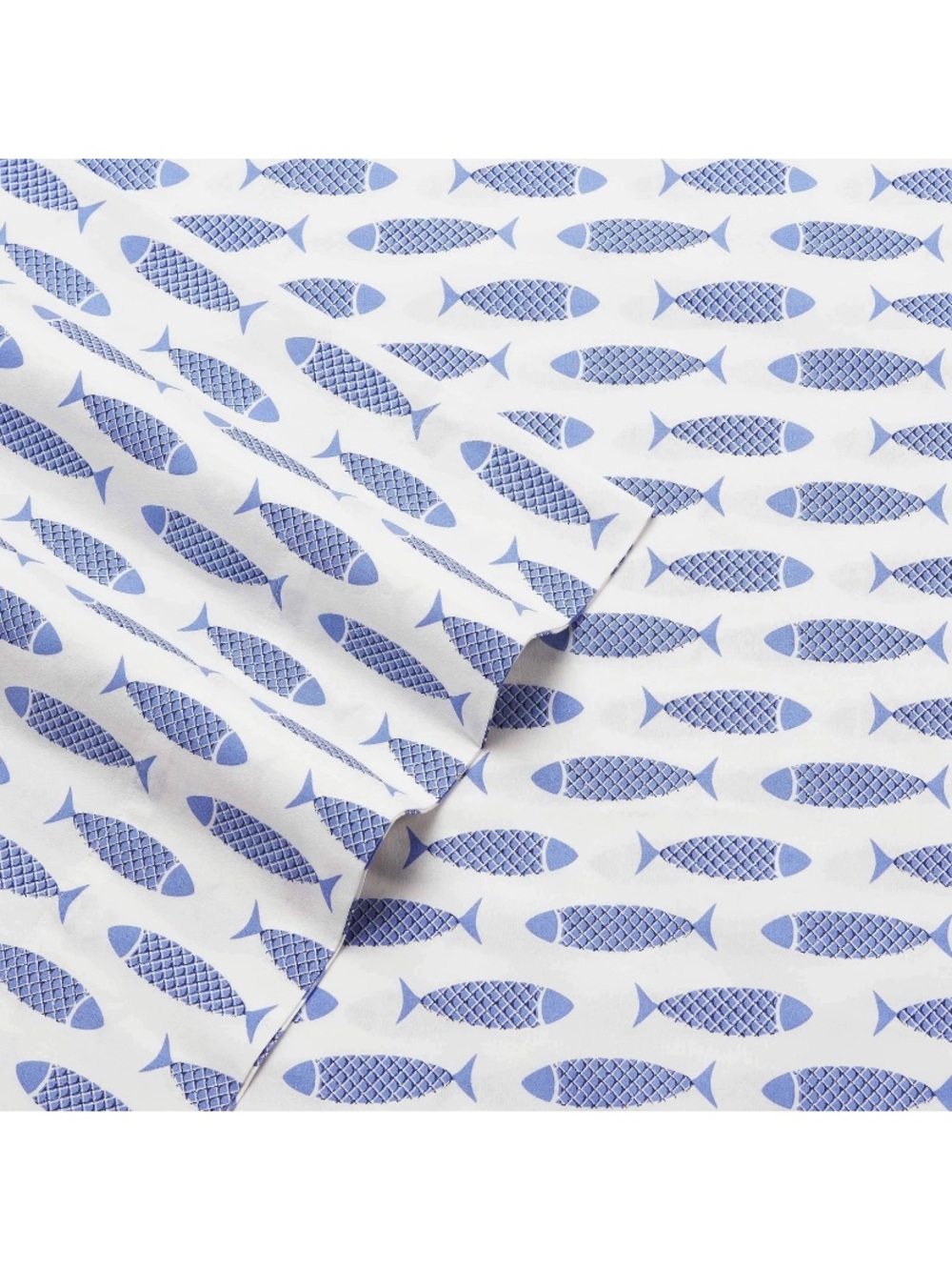 NEW Nautica Woodblock Blue Fish Cotton Full Sheet Set - Picture 9 of 10